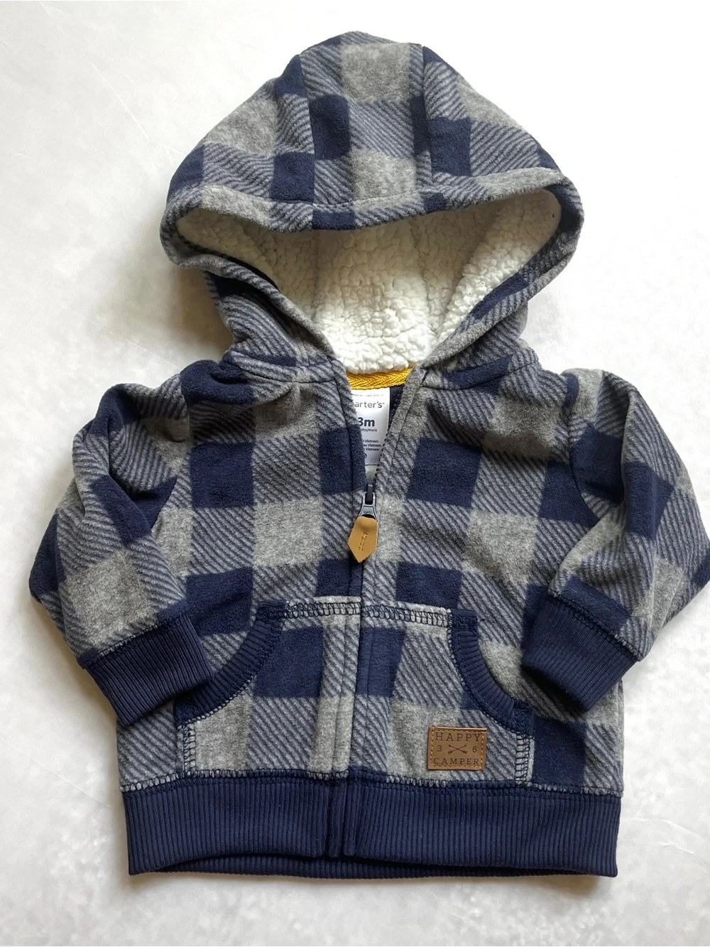 Wrangler Denim Jacket Gray Hooded 0-3M  & Carter’s Plaid Fleece Sherpa Hood 3M